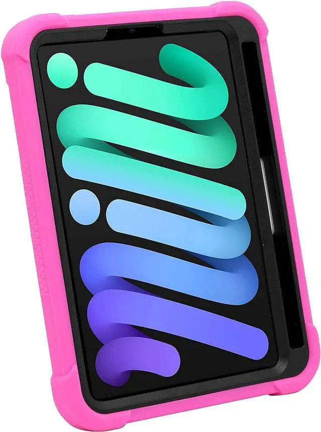 Alt view image 5 of 6 - iPad Mini 6th (2021) Gen Case Heavy Duty Cover Dual-Layer Impact Drop Protection with Kick Stand for Apple iPad Mini 6th Gen (2021) [Black in/ Hot Pink Out]