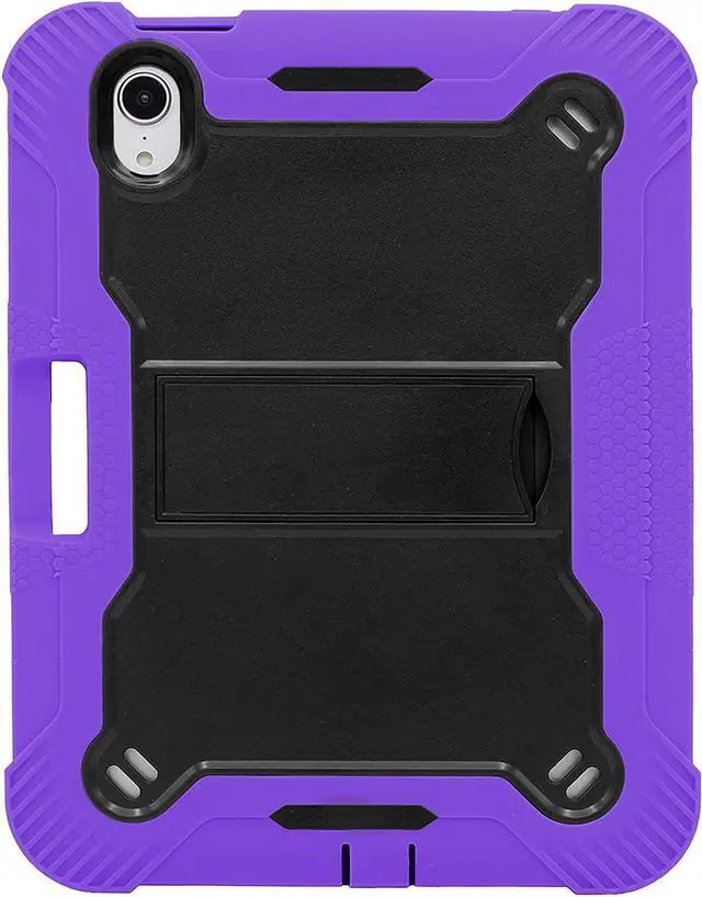Alt view image 2 of 6 - iPad Mini 6th (2021) Gen Case Heavy Duty Cover Dual-Layer Impact Drop Protection with Kick Stand for Apple iPad Mini 6th Gen (2021) [Black in / Purple Out]