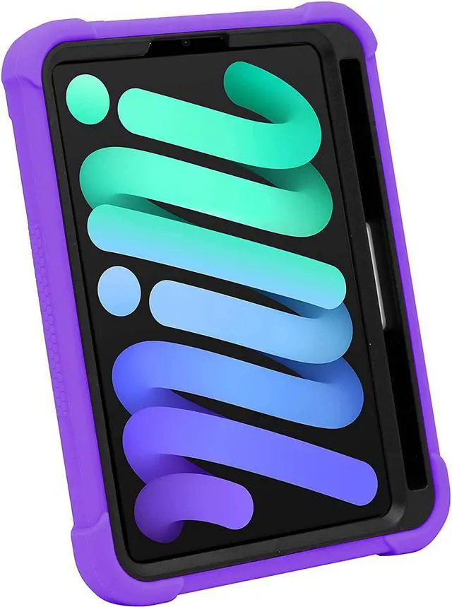 Alt view image 5 of 6 - iPad Mini 6th (2021) Gen Case Heavy Duty Cover Dual-Layer Impact Drop Protection with Kick Stand for Apple iPad Mini 6th Gen (2021) [Black in / Purple Out]