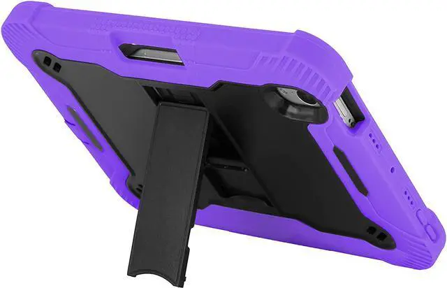 Alt view image 6 of 6 - iPad Mini 6th (2021) Gen Case Heavy Duty Cover Dual-Layer Impact Drop Protection with Kick Stand for Apple iPad Mini 6th Gen (2021) [Black in / Purple Out]