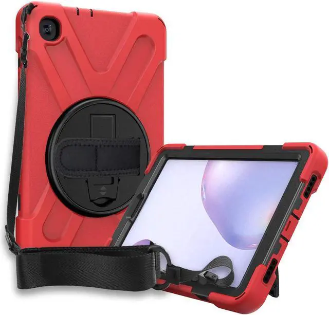 Alt view image 4 of 7 - Galaxy Tab A 8.4 Case, T307/T307U 2020, Heavy Duty Shockproof Durable Case, Stand, Handstrap, Carrying Strap Sling for Samsung Galaxy Tab A 8.4 SM-T307 SM-T307U SMT307 (Shield Red)