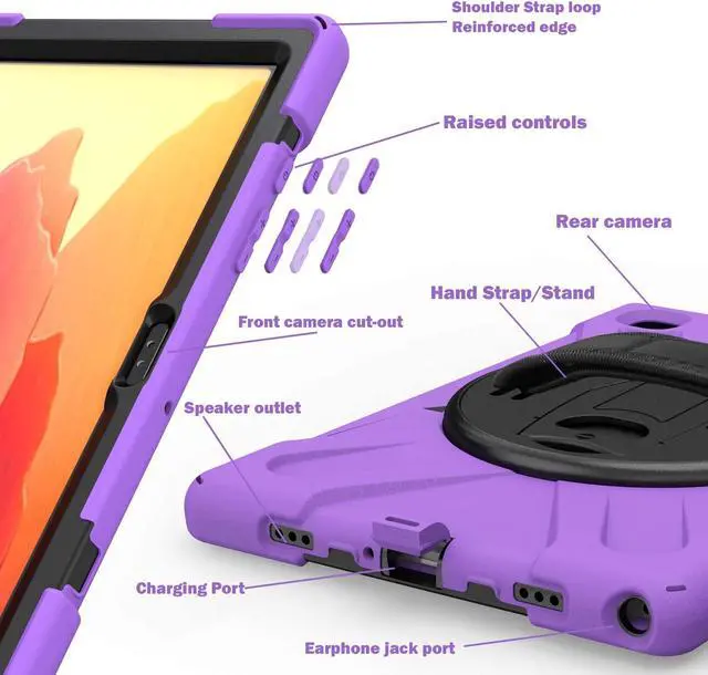 Alt view image 4 of 7 - Galaxy Tab A7 10.4 T500/T505 Case, Heavy Duty Shockproof Case, Cover, Stand, Hand/Palm Grip, Carrying Shoulder Strap Sling for Samsung Galaxy Tab A7 10.4-inch 2020 SM-T500 SM-T505 [Shield Purple]