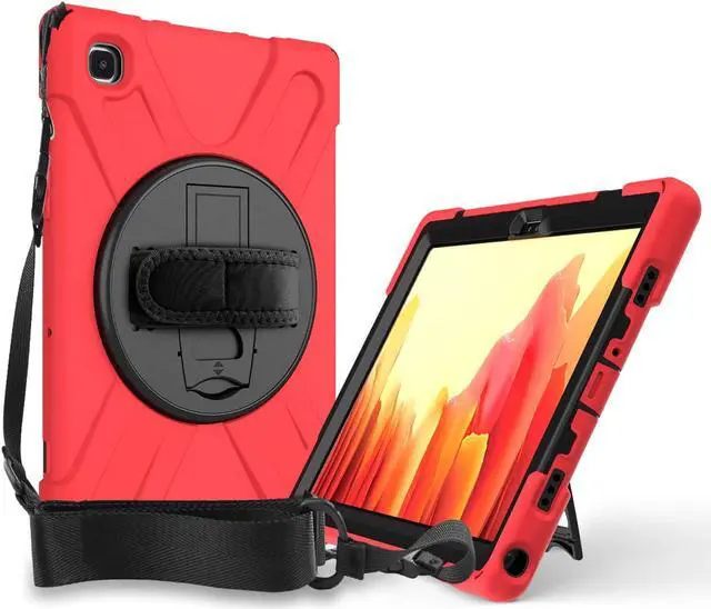 Alt view image 3 of 7 - Galaxy Tab A7 10.4 T500/T505 Case, Heavy Duty Shockproof Case, Cover, Stand, Hand/Palm Grip, Carrying Shoulder Strap Sling for Samsung Galaxy Tab A7 10.4-inch 2020 SM-T500 SM-T505 [Shield Red]