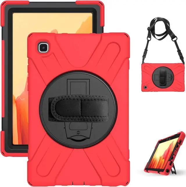 Alt view image 5 of 7 - Galaxy Tab A7 10.4 T500/T505 Case, Heavy Duty Shockproof Case, Cover, Stand, Hand/Palm Grip, Carrying Shoulder Strap Sling for Samsung Galaxy Tab A7 10.4-inch 2020 SM-T500 SM-T505 [Shield Red]