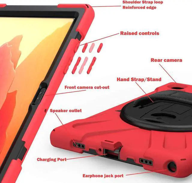 Alt view image 4 of 7 - Galaxy Tab A7 10.4 T500/T505 Case, Heavy Duty Shockproof Case, Cover, Stand, Hand/Palm Grip, Carrying Shoulder Strap Sling for Samsung Galaxy Tab A7 10.4-inch 2020 SM-T500 SM-T505 [Shield Red]