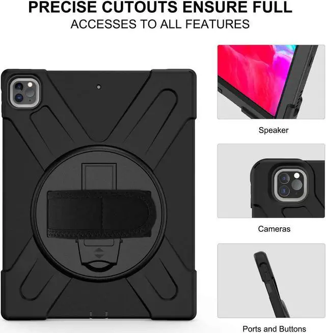 Alt view image 5 of 7 - iPad Pro 12.9 2020 Case, Shockproof Heavy Duty Shield Durable Impact Drop-Protection, Kickstand, Handstrap, Case Cover for Apple iPad 12.9 (2020) [Black]
