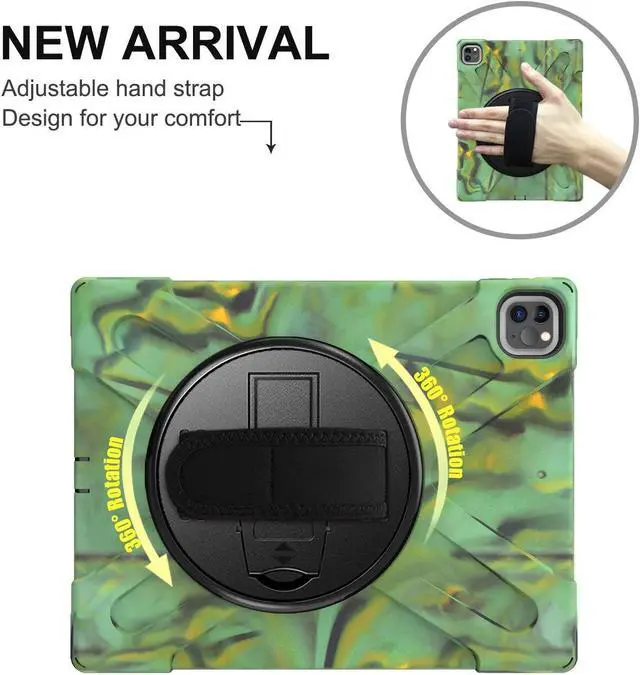 Alt view image 2 of 7 - iPad Pro 12.9 2020 Case, Shockproof Heavy Duty Shield Durable Impact Drop-Protection, Kickstand, Handstrap, Case Cover for Apple iPad 12.9 (2020) [Camouflage]