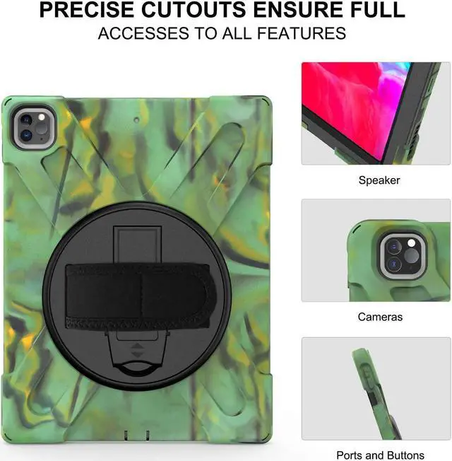 Alt view image 6 of 7 - iPad Pro 12.9 2020 Case, Shockproof Heavy Duty Shield Durable Impact Drop-Protection, Kickstand, Handstrap, Case Cover for Apple iPad 12.9 (2020) [Camouflage]