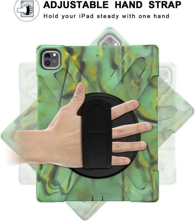 Alt view image 5 of 7 - iPad Pro 12.9 2020 Case, Shockproof Heavy Duty Shield Durable Impact Drop-Protection, Kickstand, Handstrap, Case Cover for Apple iPad 12.9 (2020) [Camouflage]