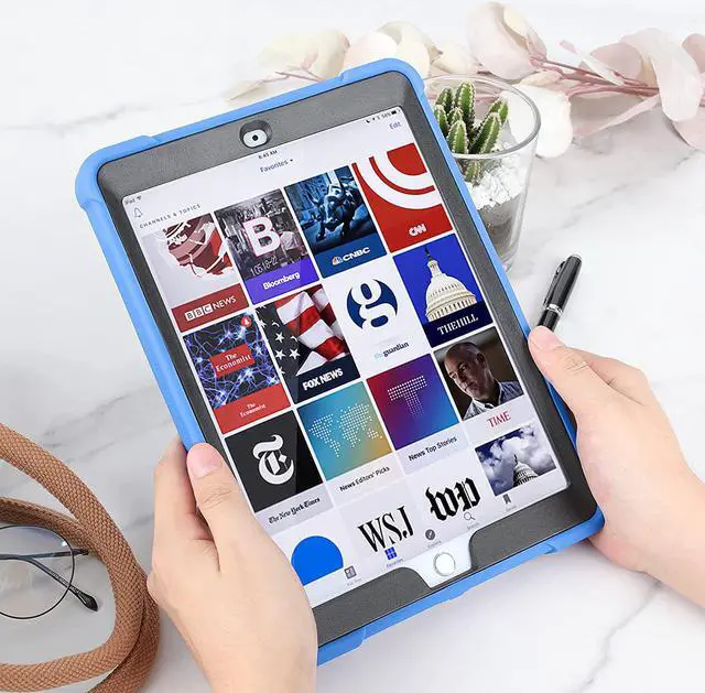 Alt view image 3 of 7 - iPad 7th 8th Case, Heavy Duty Rugged Bumper Dual-Layer Protection Cover with Kickstand for Apple iPad 10.2" 7th 8th Gen 2019/2020 [Black in / Blue Out]