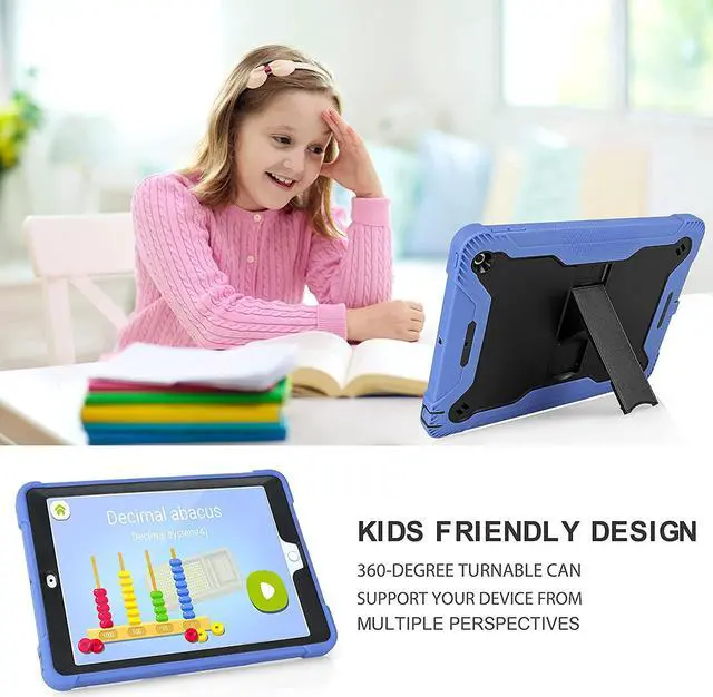 Alt view image 6 of 7 - iPad 7th 8th Case, Heavy Duty Rugged Bumper Dual-Layer Protection Cover with Kickstand for Apple iPad 10.2" 7th 8th Gen 2019/2020 [Black in / Blue Out]