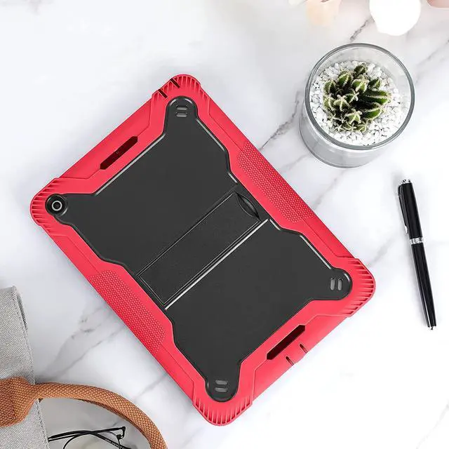Alt view image 2 of 7 - iPad 7th 8th Case, Heavy Duty Rugged Bumper Dual-Layer Protection Cover with Kickstand for Apple iPad 10.2" 7th 8th Gen 2019/2020 [Black in / Red Out]