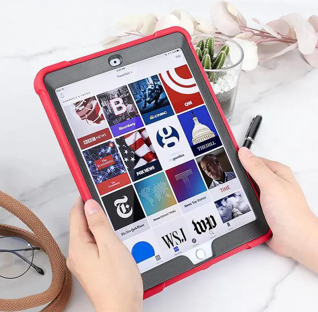 Alt view image 3 of 7 - iPad 7th 8th Case, Heavy Duty Rugged Bumper Dual-Layer Protection Cover with Kickstand for Apple iPad 10.2" 7th 8th Gen 2019/2020 [Black in / Red Out]