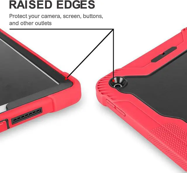 Alt view image 4 of 7 - iPad 7th 8th Case, Heavy Duty Rugged Bumper Dual-Layer Protection Cover with Kickstand for Apple iPad 10.2" 7th 8th Gen 2019/2020 [Black in / Red Out]