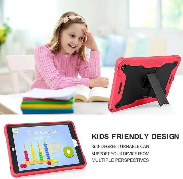 Alt view image 6 of 7 - iPad 7th 8th Case, Heavy Duty Rugged Bumper Dual-Layer Protection Cover with Kickstand for Apple iPad 10.2" 7th 8th Gen 2019/2020 [Black in / Red Out]