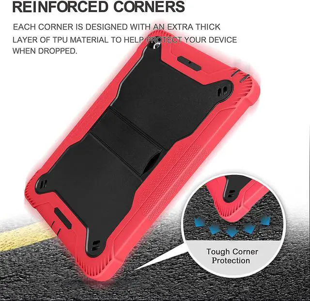 Alt view image 7 of 7 - iPad 7th 8th Case, Heavy Duty Rugged Bumper Dual-Layer Protection Cover with Kickstand for Apple iPad 10.2" 7th 8th Gen 2019/2020 [Black in / Red Out]