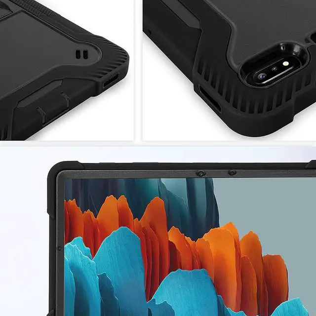 Alt view image 5 of 7 - Galaxy Tab S7 case 11 inch T870, Shockproof Rugged Heavy Duty Protection Cover Kickstand Case for Samsung Galaxy Tab S7 11" SM-T870 2020 (Guardian Black/Black)