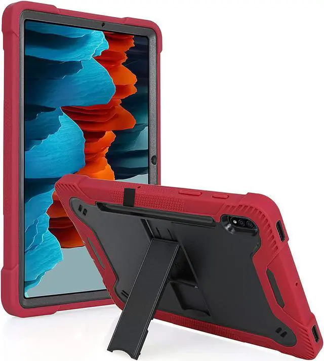 Main image of Galaxy Tab S7 case 11 inch T870, Shockproof Rugged Heavy Duty Protection Cover Kickstand Case for Samsung Galaxy Tab S7 11" SM-T870 2020 (Guardian Black/Red)