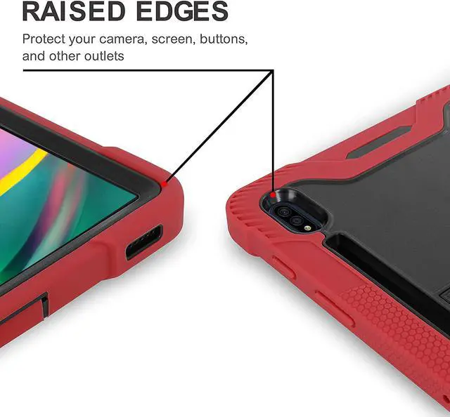 Alt view image 4 of 7 - Galaxy Tab S7 case 11 inch T870, Shockproof Rugged Heavy Duty Protection Cover Kickstand Case for Samsung Galaxy Tab S7 11" SM-T870 2020 (Guardian Black/Red)