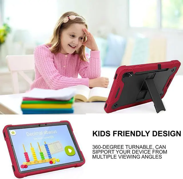 Alt view image 6 of 7 - Galaxy Tab S7 case 11 inch T870, Shockproof Rugged Heavy Duty Protection Cover Kickstand Case for Samsung Galaxy Tab S7 11" SM-T870 2020 (Guardian Black/Red)