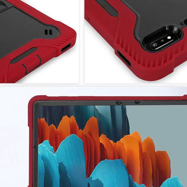 Alt view image 5 of 7 - Galaxy Tab S7 case 11 inch T870, Shockproof Rugged Heavy Duty Protection Cover Kickstand Case for Samsung Galaxy Tab S7 11" SM-T870 2020 (Guardian Black/Red)
