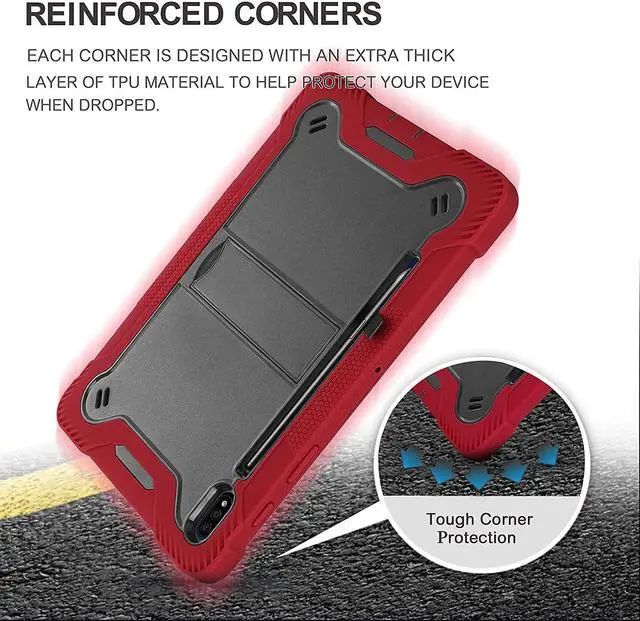 Alt view image 7 of 7 - Galaxy Tab S7 case 11 inch T870, Shockproof Rugged Heavy Duty Protection Cover Kickstand Case for Samsung Galaxy Tab S7 11" SM-T870 2020 (Guardian Black/Red)