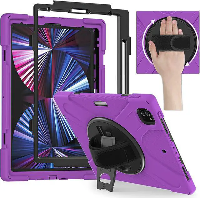 Alt view image 2 of 2 - iPad Pro 12.9 Case 2021, Shockproof Heavy Duty Case Cover Stand Hand Strap with Pencil Holder for Apple iPad Pro 12.9 5th Gen [Shield Purple]