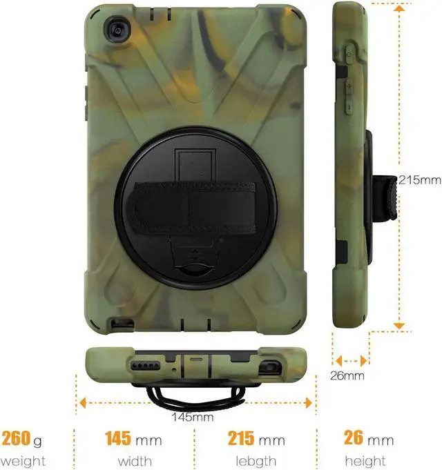 Alt view image 3 of 7 - Galaxy Tab A 8.0 P200 Case, Shockproof Heavy Duty Impact Drop Protection Stand Screen Protector Carrying Strap for Samsung Galaxy Tab A 8.0 2019 SM-P200 (Shield Camouflage)
