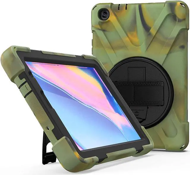 Alt view image 2 of 7 - Galaxy Tab A 8.0 P200 Case, Shockproof Heavy Duty Impact Drop Protection Stand Screen Protector Carrying Strap for Samsung Galaxy Tab A 8.0 2019 SM-P200 (Shield Camouflage)