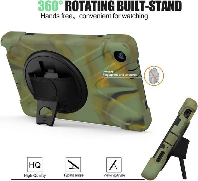Alt view image 4 of 7 - Galaxy Tab A 8.0 P200 Case, Shockproof Heavy Duty Impact Drop Protection Stand Screen Protector Carrying Strap for Samsung Galaxy Tab A 8.0 2019 SM-P200 (Shield Camouflage)
