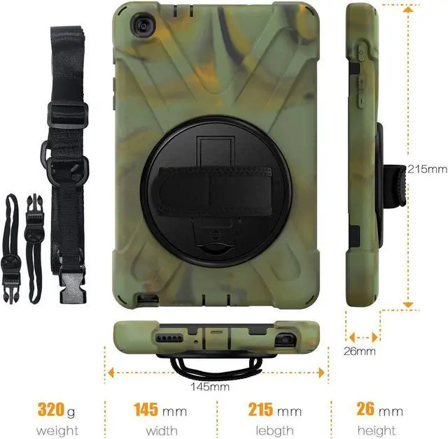 Alt view image 5 of 7 - Galaxy Tab A 8.0 P200 Case, Shockproof Heavy Duty Impact Drop Protection Stand Screen Protector Carrying Strap for Samsung Galaxy Tab A 8.0 2019 SM-P200 (Shield Camouflage)