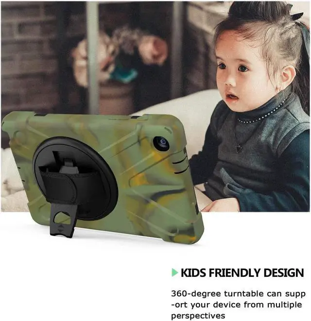 Alt view image 7 of 7 - Galaxy Tab A 8.0 P200 Case, Shockproof Heavy Duty Impact Drop Protection Stand Screen Protector Carrying Strap for Samsung Galaxy Tab A 8.0 2019 SM-P200 (Shield Camouflage)