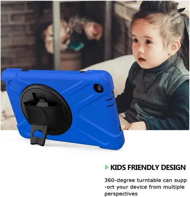 Alt view image 7 of 7 - Galaxy Tab A 8.0 P200 Case, Shockproof Heavy Duty Impact Drop Protection Stand Screen Protector Carrying Strap for Samsung Galaxy Tab A 8.0 2019 SM-P200 (Shield Dark Blue)