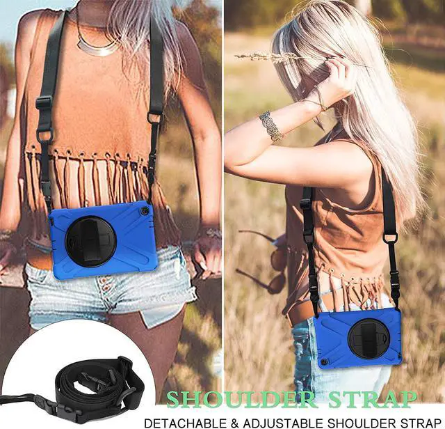 Alt view image 6 of 7 - Galaxy Tab A 8.0 P200 Case, Shockproof Heavy Duty Impact Drop Protection Stand Screen Protector Carrying Strap for Samsung Galaxy Tab A 8.0 2019 SM-P200 (Shield Dark Blue)