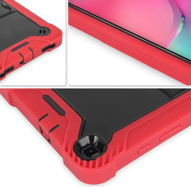 Alt view image 5 of 7 - Galaxy Tab A 8.0 T290 Case, Heavy Duty Rugged Cover Dual-Layer Impact Guard Drop Protection with Kick Stand for Samsung Galaxy Tab A [2019] SM-T290 SM-T295 [Red]
