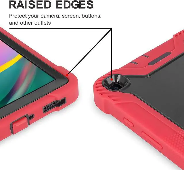 Alt view image 4 of 7 - Galaxy Tab A 8.0 T290 Case, Heavy Duty Rugged Cover Dual-Layer Impact Guard Drop Protection with Kick Stand for Samsung Galaxy Tab A [2019] SM-T290 SM-T295 [Red]
