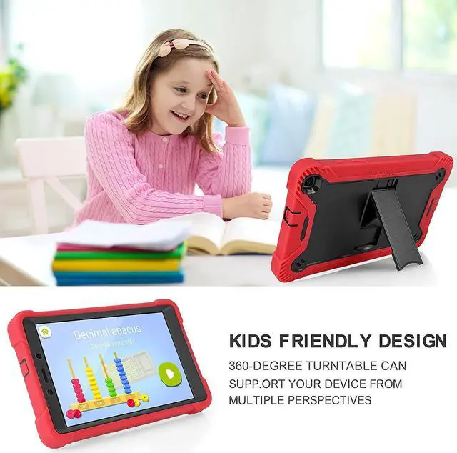 Alt view image 6 of 7 - Galaxy Tab A 8.0 T290 Case, Heavy Duty Rugged Cover Dual-Layer Impact Guard Drop Protection with Kick Stand for Samsung Galaxy Tab A [2019] SM-T290 SM-T295 [Red]