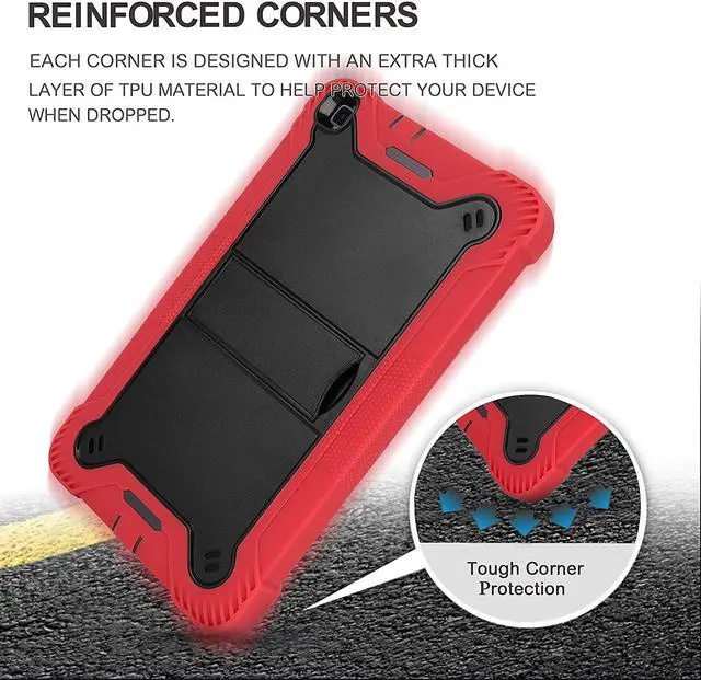 Alt view image 7 of 7 - Galaxy Tab A 8.0 T290 Case, Heavy Duty Rugged Cover Dual-Layer Impact Guard Drop Protection with Kick Stand for Samsung Galaxy Tab A [2019] SM-T290 SM-T295 [Red]