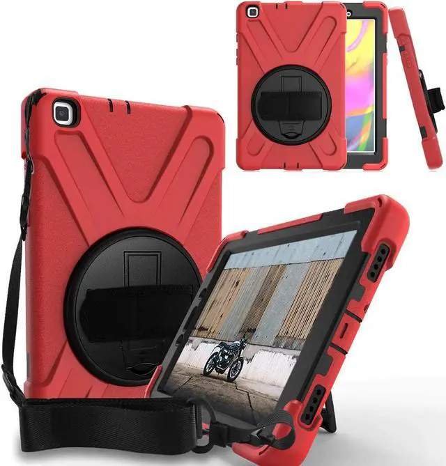 Main image of Galaxy Tab A 8.0 T290 Case, Heavy Duty Case Tempered Glass Screen Protector Cover Kickstand Handle Carrying Sling Strap for Samsung Galaxy Tab A 8.0 2019 T290 T295 (Red)