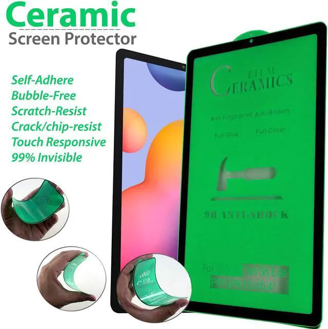 Alt view image 3 of 3 - Shockproof Case Full-Body Heavy Duty Cover Stand with Shatterproof Ceramic Screen Protector for Samsung Galaxy S6 Lite 10.4 2020 P610 (Green)