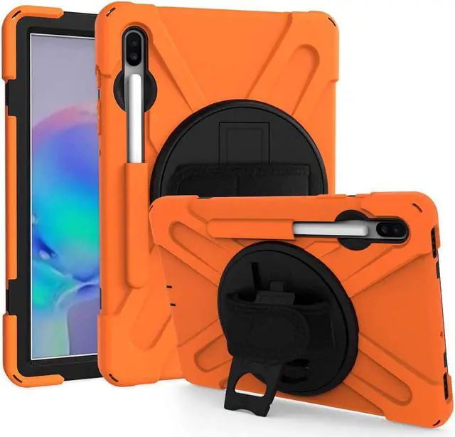 Main image of Galaxy Tab S6 10.5 Case T860 2019, Heavy Duty Case Tempered Glass Screen Protector Cover Kickstand Handle Carrying Sling Strap for Samsung Galaxy Tab S6 10.5 T860 T865 (Orange)