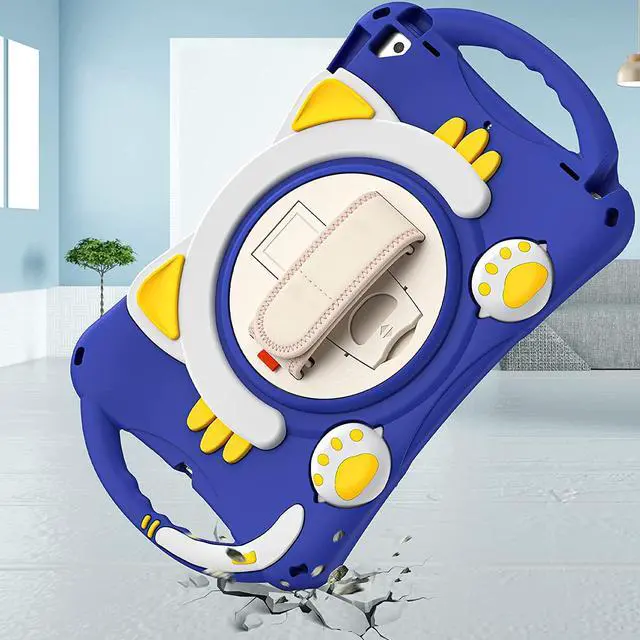 Alt view image 3 of 4 - iPad 10.2 7th 8th Gen, Heavy Duty Rugged Protection Cute Kid-Friendly Case Cover Stand/Shoulder Strap for Apple iPad 10.2 / Pro 10.5 / Air 10.2 [ Cat Shield-Dark Blue]