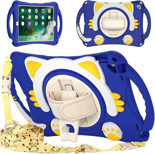Alt view image 2 of 4 - iPad 10.2 7th 8th Gen, Heavy Duty Rugged Protection Cute Kid-Friendly Case Cover Stand/Shoulder Strap for Apple iPad 10.2 / Pro 10.5 / Air 10.2 [ Cat Shield-Dark Blue]