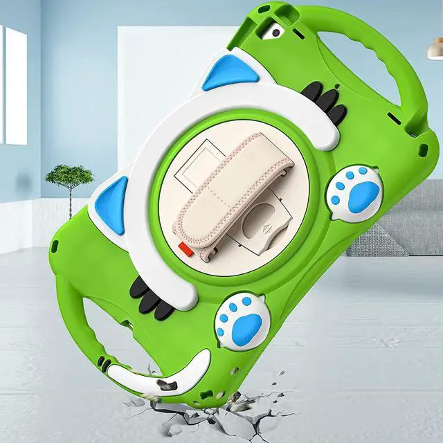 Alt view image 3 of 4 - iPad 10.2 7th 8th Gen, Heavy Duty Rugged Protection Cute Kid-Friendly Case Cover Stand/Shoulder Strap for Apple iPad 10.2 / Pro 10.5 / Air 10.2 [ Cat Shield-Frog Green]