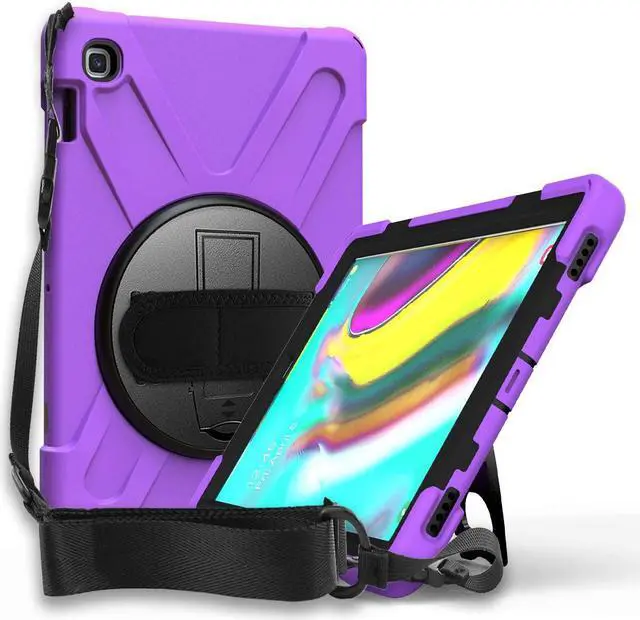 Alt view image 3 of 7 - Galaxy Tab A 10.1 Case 2019, T510 T515, Shockproof Heavy Duty Durable Kickstand Shoulder Strap Sling for Samsung Galaxy Tab A 10.1 SM-T510 SM-T515 (Shield Purple)