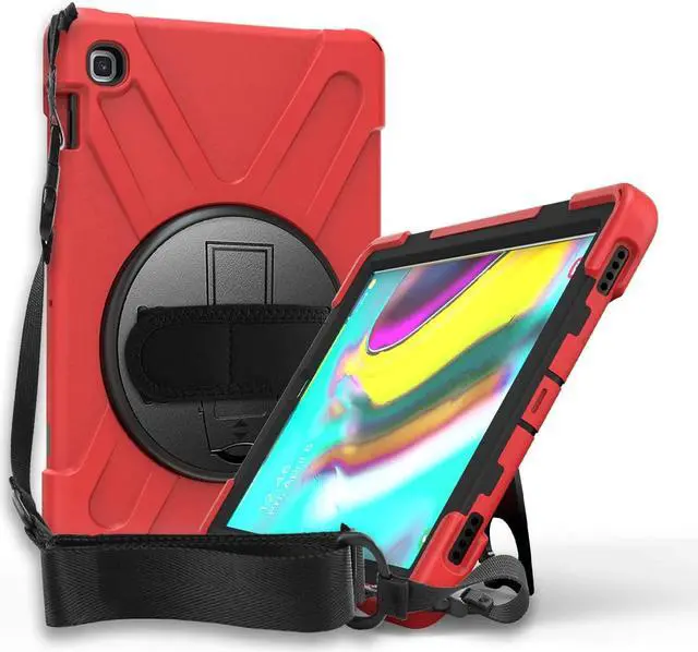 Alt view image 3 of 7 - Galaxy Tab A 10.1 Case 2019, T510 T515, Shockproof Heavy Duty Durable Kickstand Shoulder Strap Sling for Samsung Galaxy Tab A 10.1 SM-T510 SM-T515 (Shield Red)