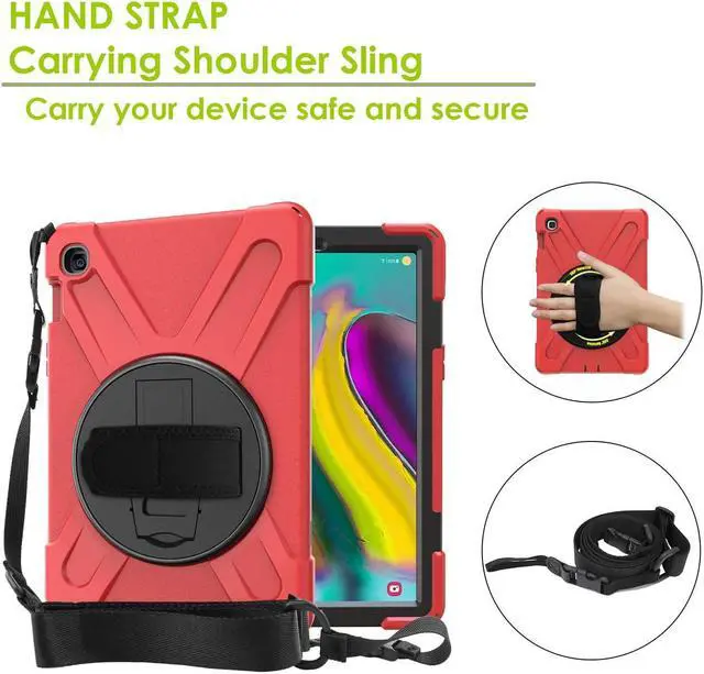 Alt view image 5 of 7 - Galaxy Tab A 10.1 Case 2019, T510 T515, Shockproof Heavy Duty Durable Kickstand Shoulder Strap Sling for Samsung Galaxy Tab A 10.1 SM-T510 SM-T515 (Shield Red)