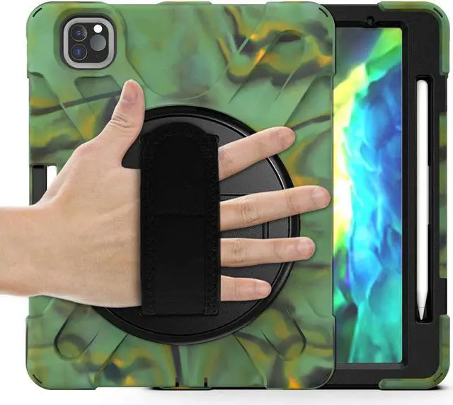 Alt view image 2 of 7 - iPad Pro 11 Case 2018/2020, Shockproof Heavy Duty Case Cover Stand Hand Strap for Apple iPad Pro 11-inch 1st 2nd Gen [Shield Camouflage]