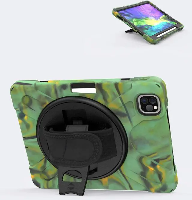 Alt view image 3 of 7 - iPad Pro 11 Case 2018/2020, Shockproof Heavy Duty Case Cover Stand Hand Strap for Apple iPad Pro 11-inch 1st 2nd Gen [Shield Camouflage]