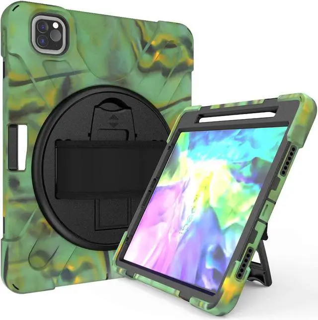 Alt view image 6 of 7 - iPad Pro 11 Case 2018/2020, Shockproof Heavy Duty Case Cover Stand Hand Strap for Apple iPad Pro 11-inch 1st 2nd Gen [Shield Camouflage]